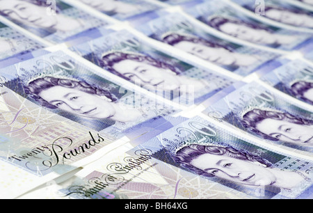 Righe di British venti pound note Foto Stock