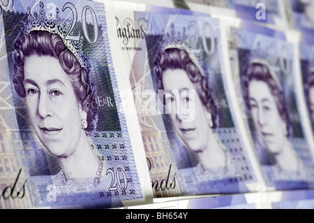 Righe di British venti pound note Foto Stock