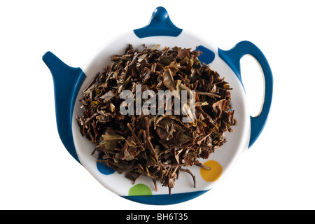 Trascorso Darjeeling Tè sfuso su un colino da te il vassoio Foto Stock