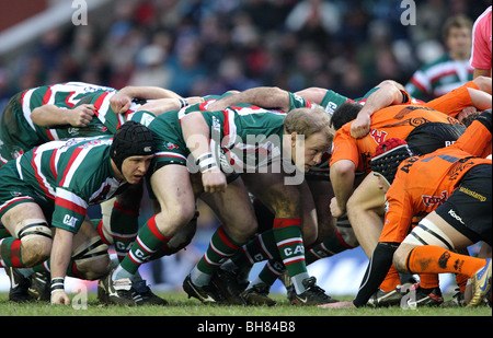 DAN COLE IN SCRUM LEICESTER TIGERS V VIADANA WELFORD ROAD Leicester Inghilterra 16 Gennaio 2010 Foto Stock