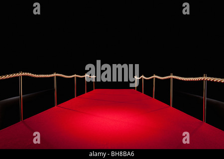 Visualizza in basso tappeto rosso con barriere di corda Foto Stock