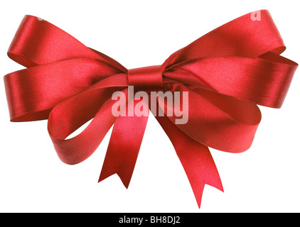 Bow, fatta di seta rossa ribbon Foto Stock