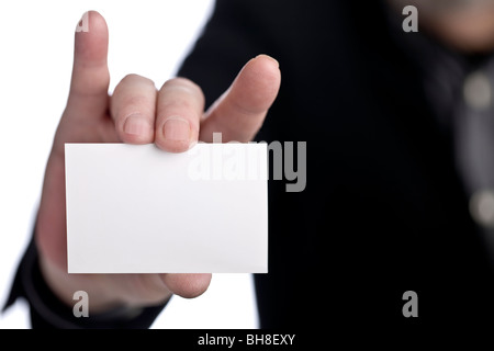 Uomo che mostra il suo biglietto da visita Foto Stock