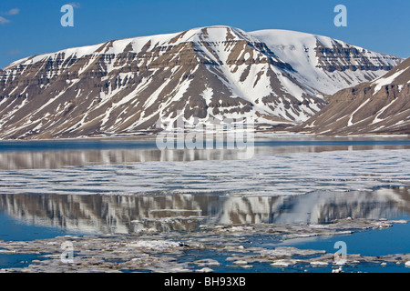 Impressioni di Spitsbergen, ghiacciaio Tunabreen, Sassenfjorden, arcipelago delle Svalbard, Norvegia Foto Stock