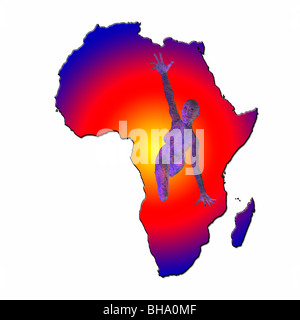 Illustrazione di una donna raggiungere fuori per aiutare su una mappa di Africa. Immagine concettuale della carestia, fame e disperazione in Africa Foto Stock