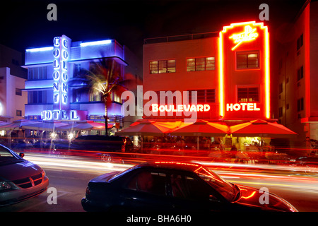 Ocean Drive e South Beach, Miami, Florida, Stati Uniti d'America Foto Stock