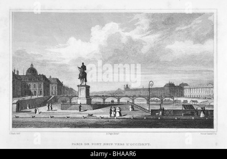 Parigi, de Pont Neuf, vers l'Occidente Foto Stock