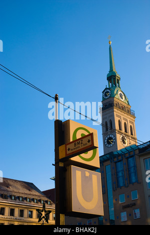 S E U bahn segno centrale Marienplatz Monaco di Baviera Baviera Germania Europa Foto Stock