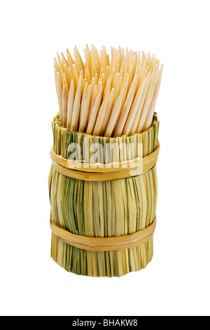 Stuzzicadenti di legno in un vetro wattled. Foto Stock