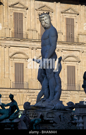 Fontana del Nettuno in Piazza della Signoria, Firenze, Italia Foto Stock