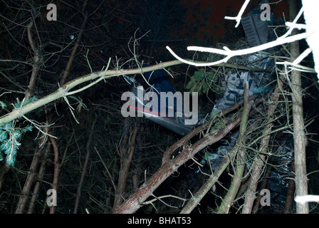 Piccoli aeromobili leggeri si è schiantato in alberi di pino Foto Stock