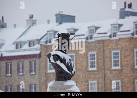 Busto di Pierre Dugua, Sieur de Mons nella Vecchia Québec Canada Foto Stock