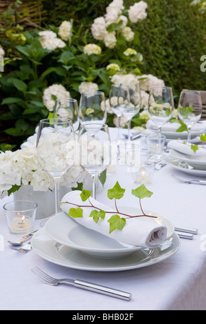 Bene - tavola apparecchiata, terrazza, giardino, Stoccarda, BADEN-WUERTTEMBERG, Germania Foto Stock