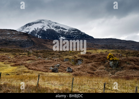 Un Teallach montagna, Dundonnell, Wester Ross nelle Highlands della Scozia prese dalla A832 Foto Stock