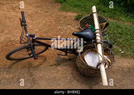 Madagascar Gennaio 2010. Bicicletta con due cestelli sul retro per il trasporto di merci Foto Stock