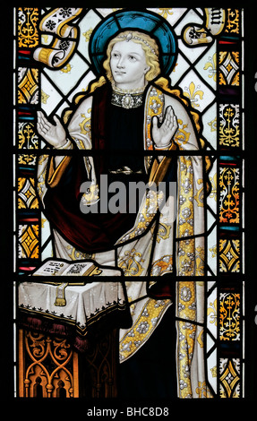 Vetrata raffigurante la Vergine Maria nell'Annunciazione, da Herbert Bryans, Chiesa di Santa Maria, Leake, North Yorkshire Foto Stock