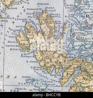 Originale vecchia mappa di Isola di Skye da 1884 geografia di un libro di testo Foto Stock