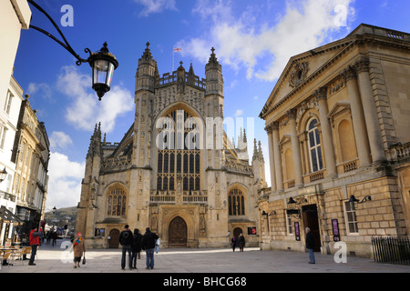 Abbazia di Bath e la camera della pompa, Città di Bath, Somerset - Inghilterra Foto Stock