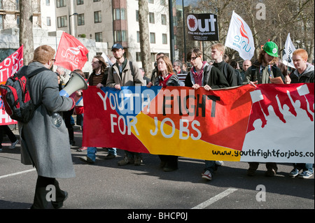 Mettere le persone al primo posto marzo,Londra 28 marzo 2009, manifestazione di protesta circa i cambiamenti climatici e la disoccupazione prima del vertice del G20 Foto Stock