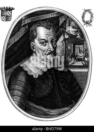 Wallenstein, Albrecht von, 14.9.1583 - 25.2.1634, bohemien leader militare, duca di Friedland, ritratto, dopo la verniciatura da Anthonis van Dyck, incisione su rame da Balthasae Moncornet, secolo XVII, artista del diritto d'autore non deve essere cancellata Foto Stock