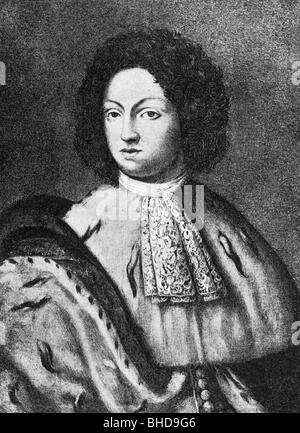 Carlo XI, 24.11.1655 - 15.4.1697, re di Svezia 23.2.1660 - 15.4.1697, mezza lunghezza, mezzotinta, 19th secolo, Foto Stock