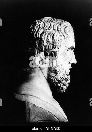 Herodotus, 484 a.C. - 425 a.C., studioso greco, storico, ritratto, busto marmoreo, Berlino, Foto Stock