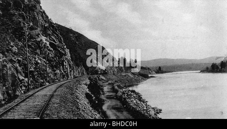 Geografia / viaggio, Russia, Ferrovia Trans-Siberiana, ferrovia sul fiume Indoga, cartolina, prima del 1909, Foto Stock