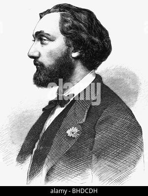 Gambetta, Leon Michel, 3.4.1838 - 31.12.1882, politico francese, ritratto, incisione in legno, 19th secolo, Foto Stock