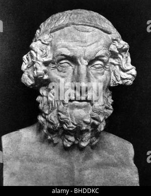 Homer, circa 800 a.C., poeta epico greco, capo di un antico herm, British Museum, Londra, Foto Stock