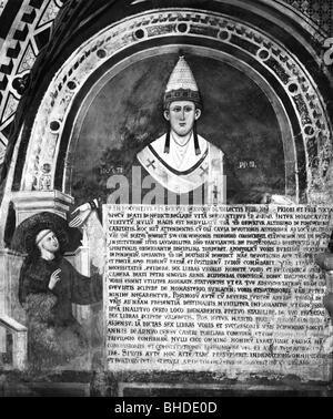 Innocent III (Lotario Conte segni), 1160/1161 - 16.7.1216, papa 1.8.1198 - 16.7.1216, ritratto, affresco, Subiaco, 13th secolo, , Foto Stock