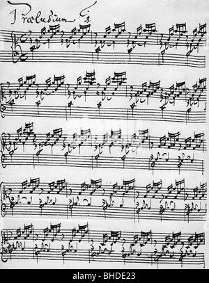 Bach, Johann Sebastian, 21.3.1685 - 28.7.1750, compositore tedesco, opere, 'Das Wohltemperierte Klavier' (il Clavier Ben Temperato), preludio, 1722, Foto Stock