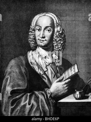 Vivaldi, Antonio, 4.3.1678 - 28.7.1741, compositore italiano, a mezza lunghezza e incisione su rame, XVIII secolo, artista del diritto d'autore non deve essere cancellata Foto Stock