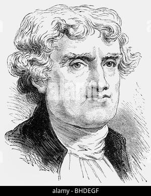 Jefferson, Thomas, 2.4.1743 - 4.7.1826, politico americano, ritratto, incisione in legno, 19th secolo, , Foto Stock