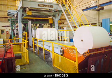 Rotoli di carta riciclata uscire dalla macchina di produzione della carta in fabbrica riciclo verde il riutilizzo Foto Stock