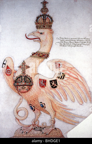 Araldica, stemma, Germania, Aquila imperiale, disegno d'inchiostro di Jacob Mores, tra il 1590 e il 1607, Foto Stock