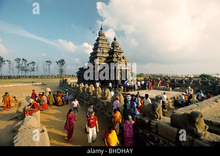 Shore tempio di Mahabalipuram;Mamallapuram vicino a Chennai, Tamil Nadu. Patrimonio mondiale Unesco sito. Foto Stock