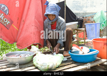 Comunità di riciclaggio della periferia di Phnom Penh Cambogia. Le famiglie vivono e lavorano in 10000 metri quadrati composto. Foto Stock