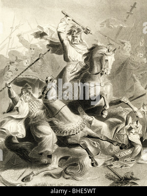 Charles Martel ('il martello'), circa 689 - 22.10.741, Frankish Sindaco della Casa, sconfiggendo gli arabi nella battaglia di Tours, 732, incisione di acciaio di T. Healwood, 19th secolo, , Foto Stock