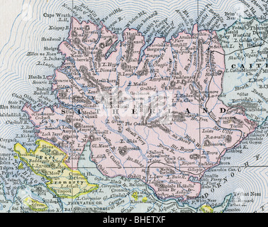 Mappa vecchia di Sutherland County originali dalla geografia textbook, 1884 Foto Stock