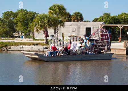 Ochopee, FL - Nov 2008 - turisti che lasciano dock su aria tour in barca in Everglades lungo il vicolo di alligatore in Florida Foto Stock