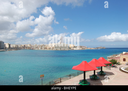 Vista su Balluta e St Julians bay. Foto Stock