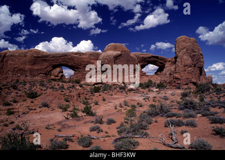 USA, Utah, Arches National Park, North e South Windows Foto Stock