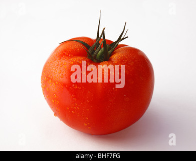 Large, fresh, ripe, red, juicy, organic beef tomato on white background. Foto Stock