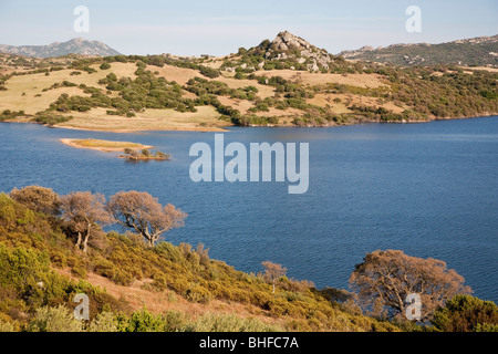 Il lago di Lago di Liscia in un paesaggio idilliaco, Luras, Sardegna, Italia, Europa Foto Stock