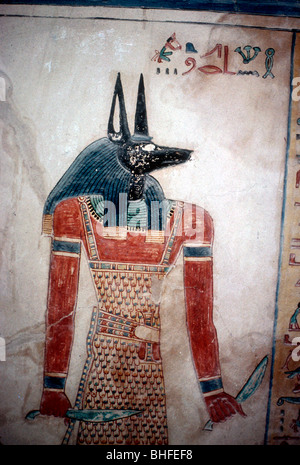Wallpainting di Anubi (jackal capo-dio), la Valle delle Regine, Luxor, Egitto, c12th secolo A.C. Artista: sconosciuto Foto Stock