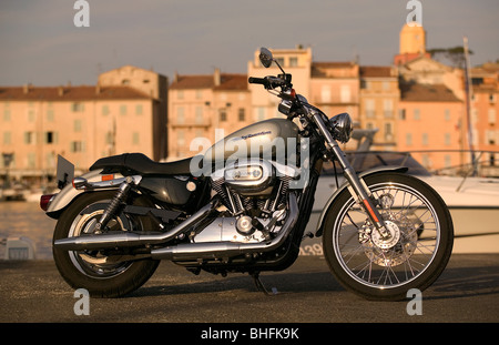 Harley Davidson Sportster 1200 parcheggiato a St Trodez harbour Francia Foto Stock