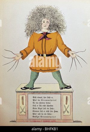 Letteratura, 'er Struwwelpeter' (Shaggy Peter), illustrazione di Heinrich Hoffmann, copertina, 1876, Foto Stock