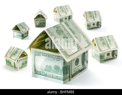 Dollar case isolate su bianco Foto Stock