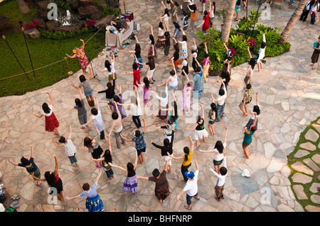 Hula classe, Waikiki, Honolulu Oahu, Hawaii Foto Stock