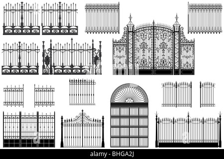 Bianco e nero ferro battuto cancelli e recinzioni Foto Stock
